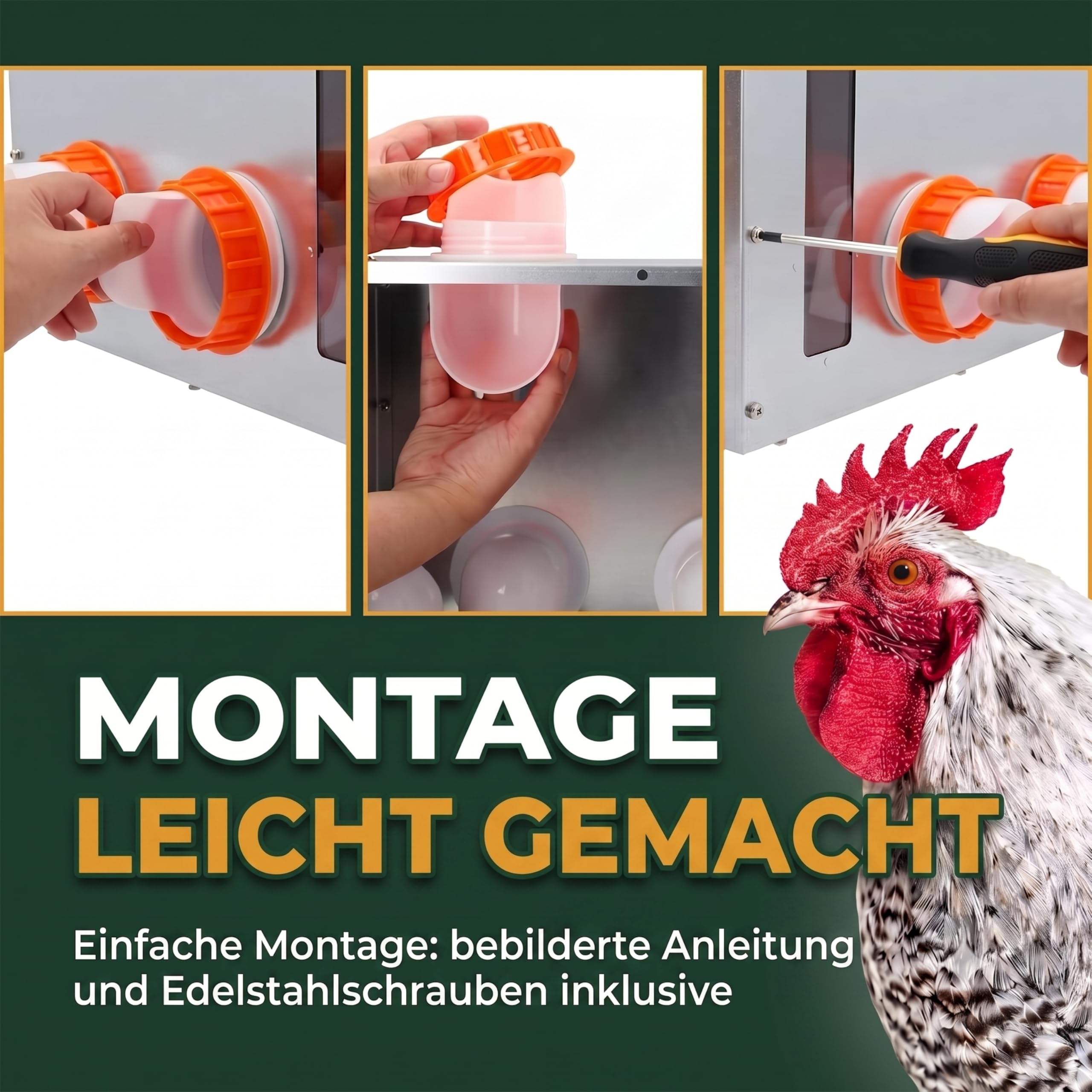 Dural's® Futterautomat Hühner Rattensicher 18 kg – Großer Hühner Futterspender & Futtertrog aus verzinktem Stahl, 6 Futteröffnungen & Füllstandsfenster – Geflügel, höhenverstellbare Beine