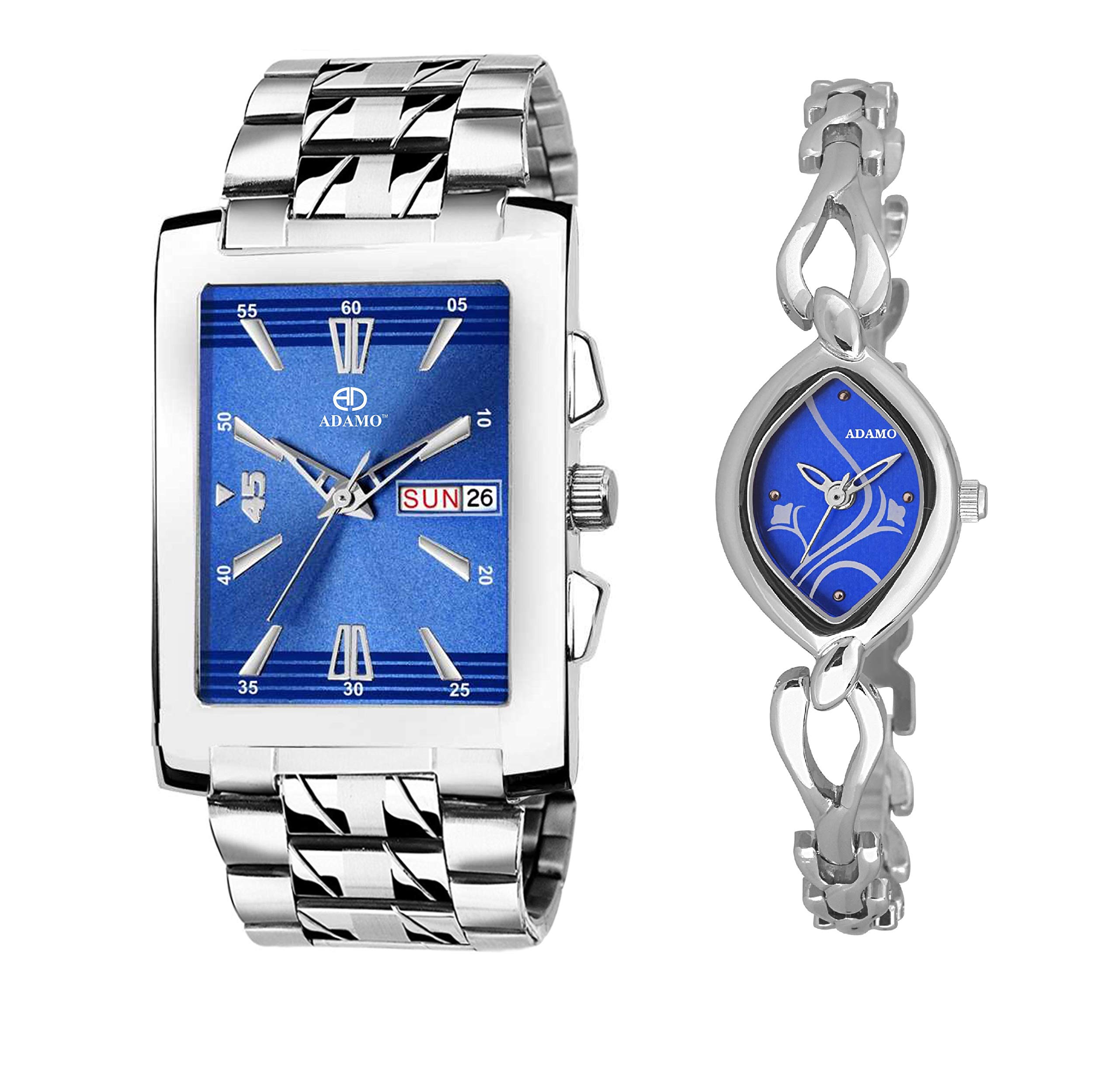 ADAMO Couple Combo Blue Dial Day & Date Mens & Womens Watch 843SSM05-2455SM05 (B0851CH9RW) Amazon Price History, Amazon Price Tracker