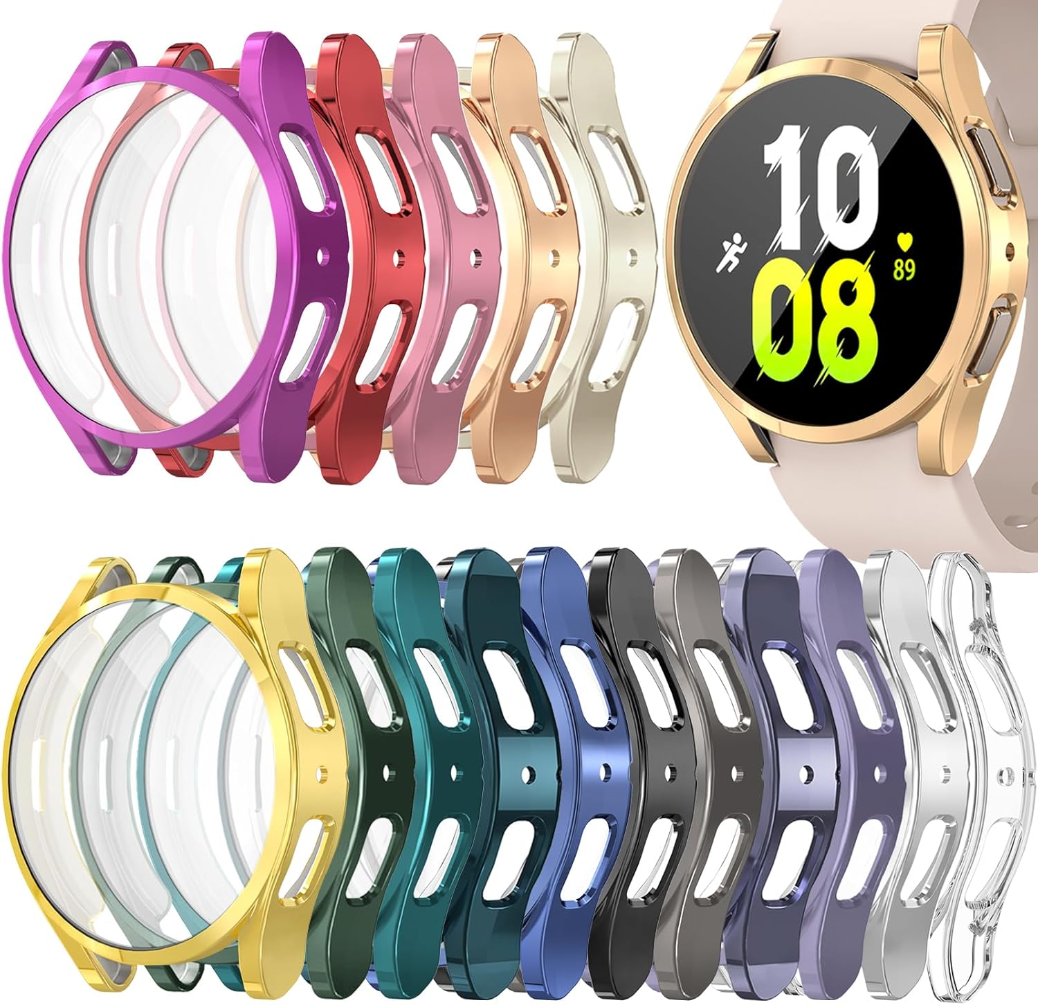 RICHONE [16Pack] Compatible with Galaxy Watch 4 40mm/FE Screen Case, Built in Screen Protector, Flexible TPU Full Protection Cover Bumpers Accessories for Samsung Watch FE 4/5 40 mm 16 * Multicolor 16 Colors Galaxy Watch FE&4&5 40mm