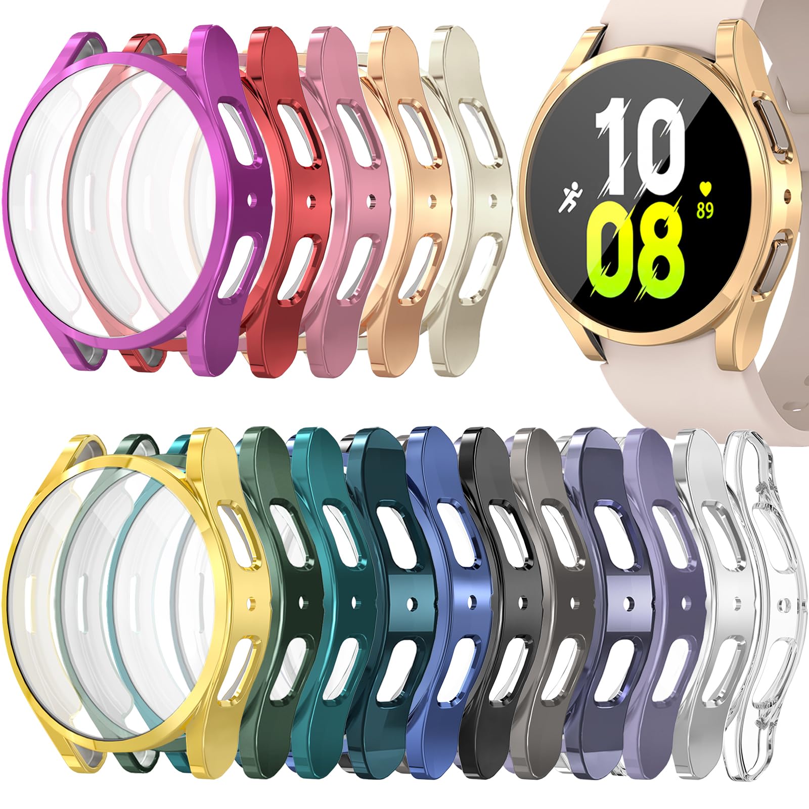 RICHONE [16Pack] Compatible with Samsung Galaxy Watch 5/Galaxy Watch 4 44 mm Screen Protector Case, Full Protection Cover Soft TPU Bumper Frame