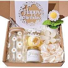 Birthday Gifts For Women, Teen Girl, Her, Happy Birthday Gift Box For Girl, Daughter, Women, Sister,Friends, Cute Daisy Aesthetic Glass Cups Gift Set 8pcs