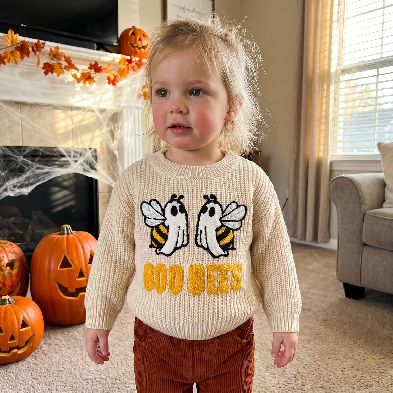 Toddler Baby Halloween Sweater Ribbed Crew Neck Long Sleeve Knit Pullover