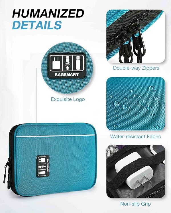BAGSMART Large Electronics Organizer Travel Case, Travel Cable Organizer Bag for Travel Essentials, Travel Tech Organizer as Travel Accessories, Cord Organizer for Phone, Power Bank SD Card, Blue by BAGSMART - Image 4