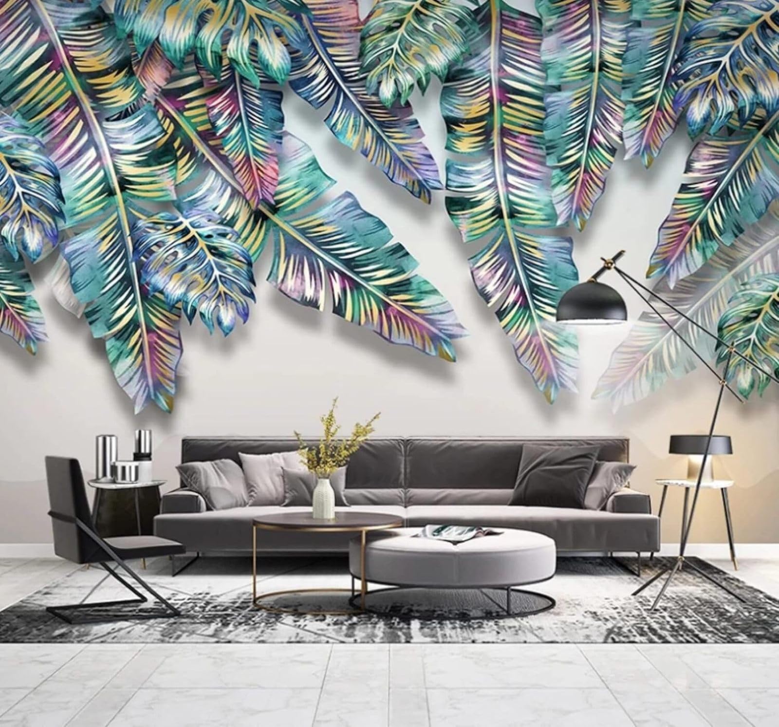 Minimalist Three Dimensional Colourful Plants Leaves 3D Wallpaper Easy Install Feature Office Living Room Sofa Bedroom TV Background Wall Decoration-150cm×105cm