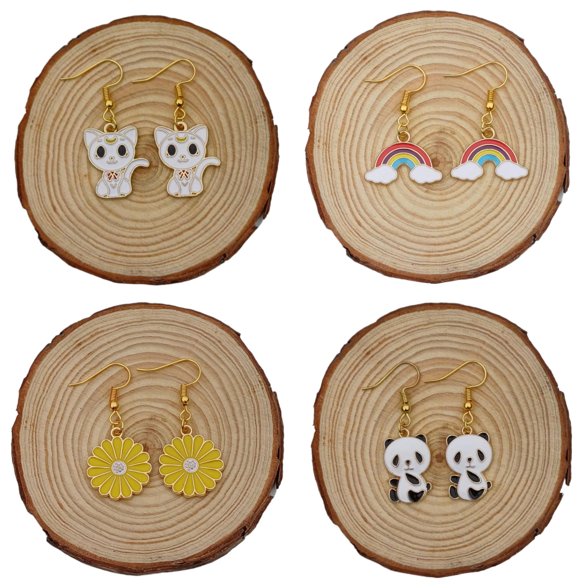 SHILPMART (Pack of 4 Pair) Gold Plated Enamel Cat, Rainbow, Panda, Sunflower fish Hook Earrings For Girls and Women (B0CTXPPMCM) Amazon Price History, Amazon Price Tracker