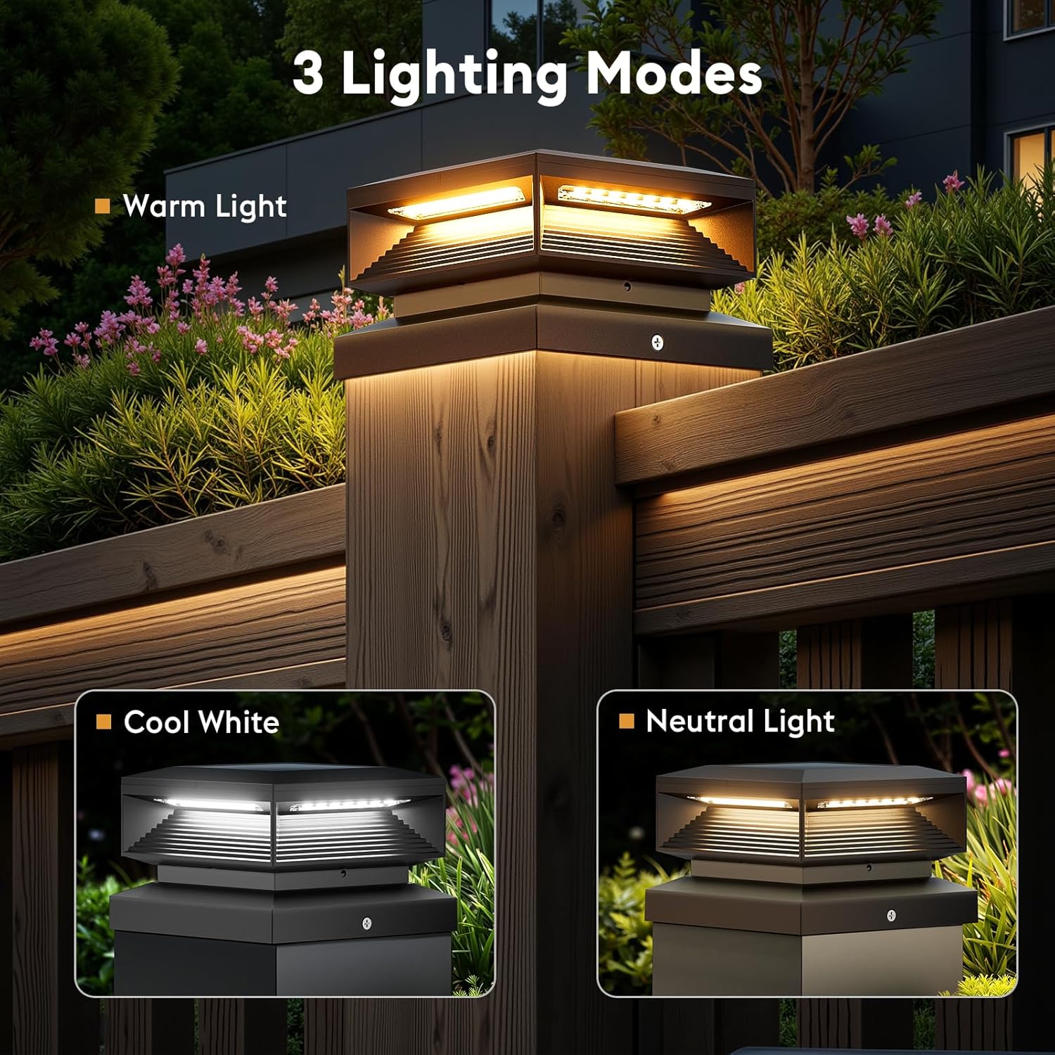 LETMY 2X Bigger Size Solar Post Cap Lights Outdoor 4 Pack, 56 Brighter LEDs Fence Post Solar Lights Outdoor Waterproof with 3 Modes for 4x4, 5x5 or 6x6 Vinyl Wooden Posts