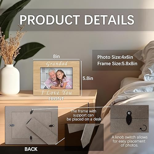Miniatura 7 de Grandad Gifts Picture Frame 4x6, Grandads Wooden Picture Frame, Christmas Fathers Day Birthday Gifts for Grandads from Grandkids, Grandad I Love You