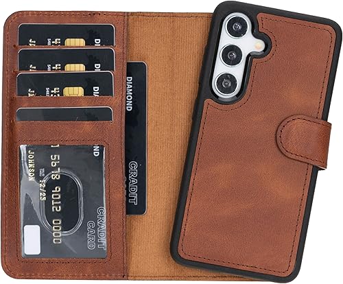 Miniatura 9 de HARDISTON Funda tipo cartera de piel auténtica hecha a mano para Samsung S22, funda magnética desmontable fuerte con tarjeteros y soporte,