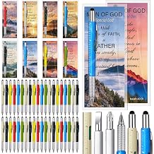 Tenceur 96 Set Father's Day Bulk Gifts for Church 6 in 1 Multi Tool Pen with Religious Bible Verse Bookmark Man of God Christian Gift for Men Church Prizes Husband Bible Study Supplies Man of God