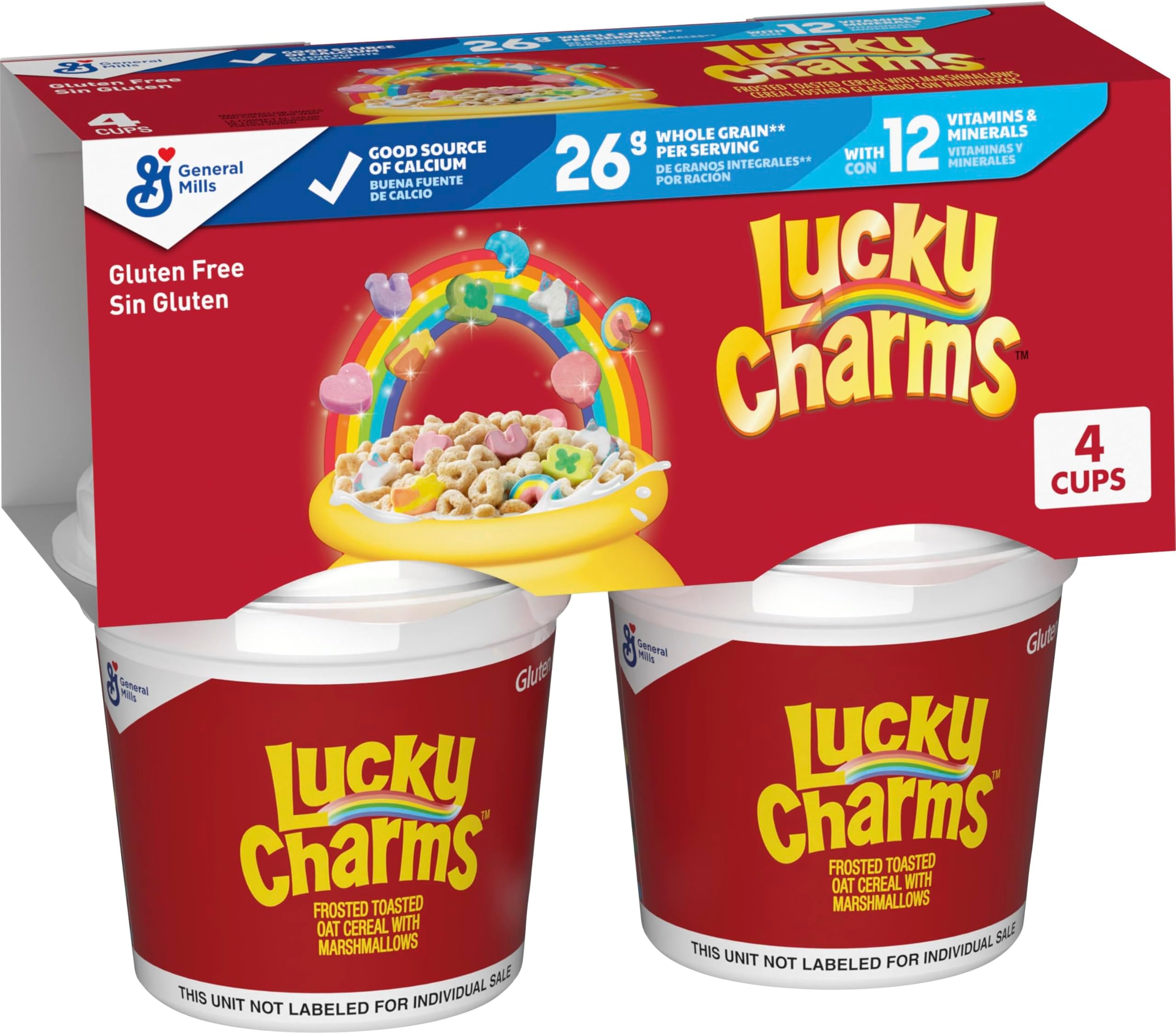 Gluten Free Cereal with Marshmallows, Kids Breakfast Cereal, Made with Whole Grain, 4 Cereal Cups, 6.8 oz