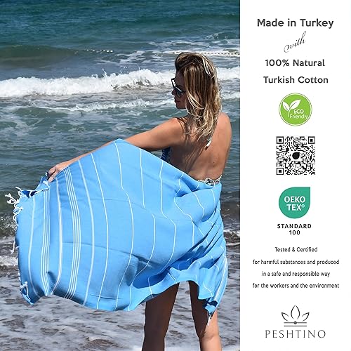 Miniatura 2 de Toalla de playa turca, 100% algodón, 38 x 71 pulgadas, de secado rápido, delgada, ligera, suave, libre de arena, toallas compactas para playa,