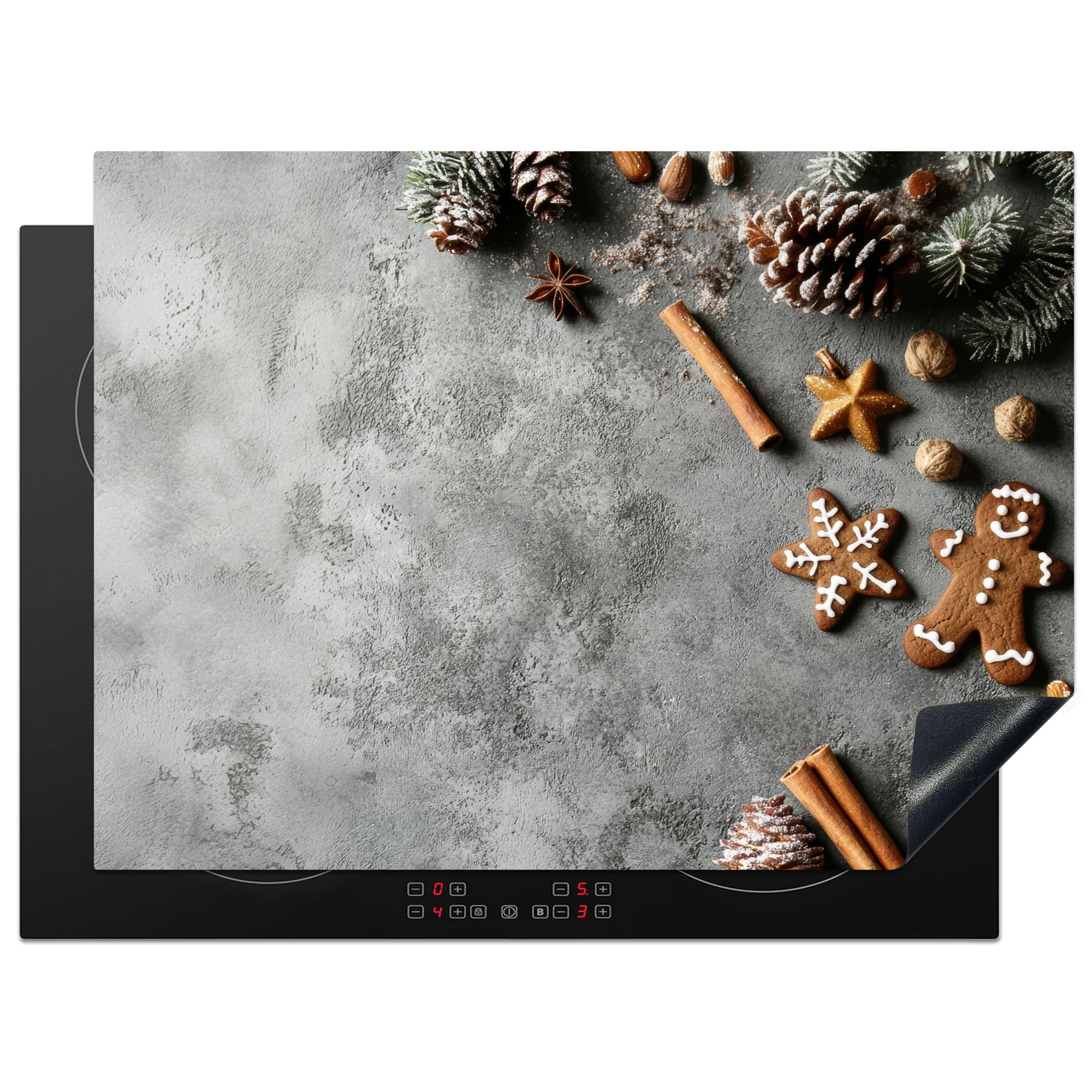 KitchenYeah© Induction Hob Protector Mat 20.5"x28" / 71x52 cm Stove Cap Top Cover Kitchen Cooker Covers for Electric Hobs Vinyl Christmas - Baking - Grey - Rustic