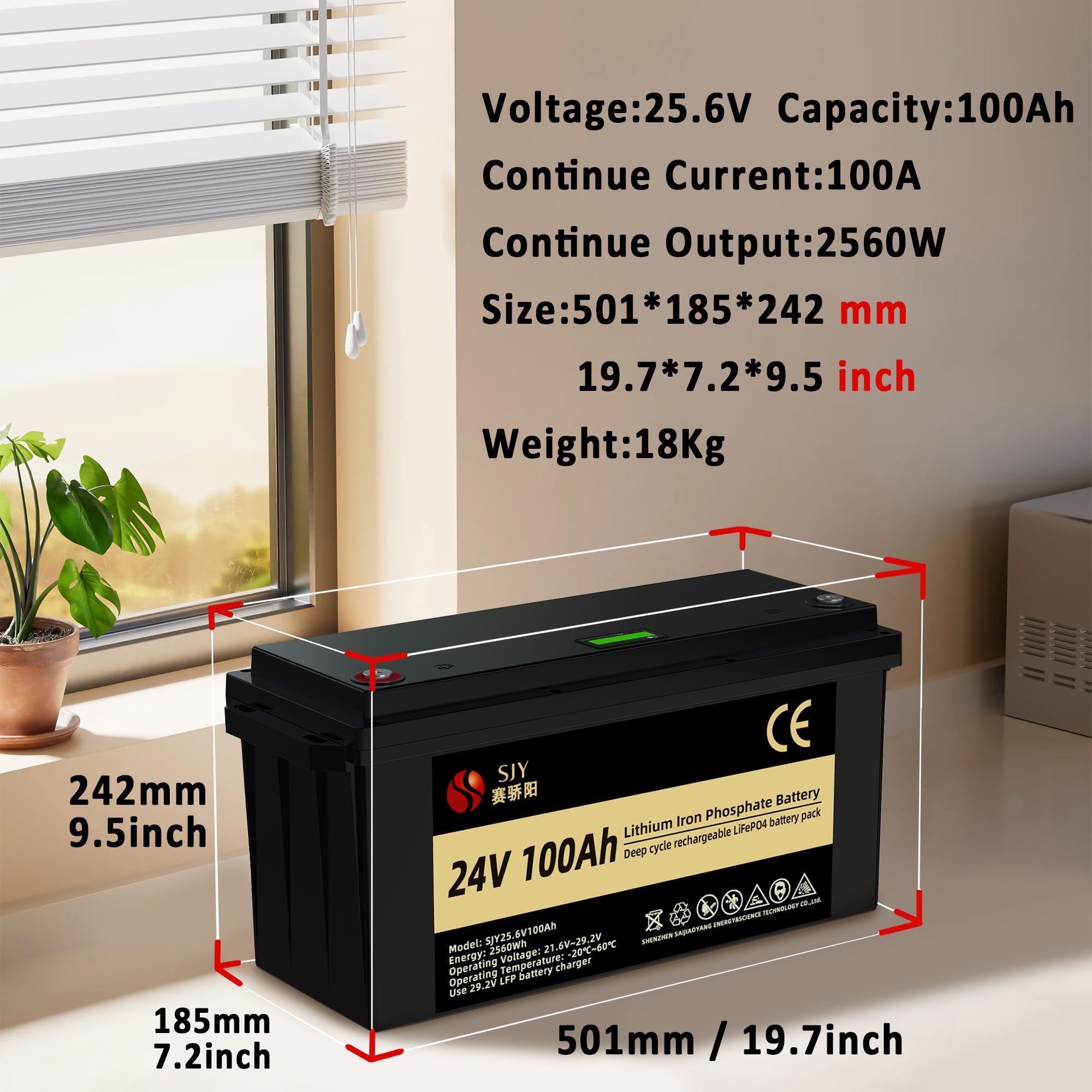 24V 100Ah LifePO4, Klasa A Akumulator Litowy z 100A BMS 10000 Głęboki Cykl Bateria LiFePO4 z LCD Idealny do Przyczepy Turystycznej, Off-Grid, RV, Systemu Solarnego, Łódźi, Kampera