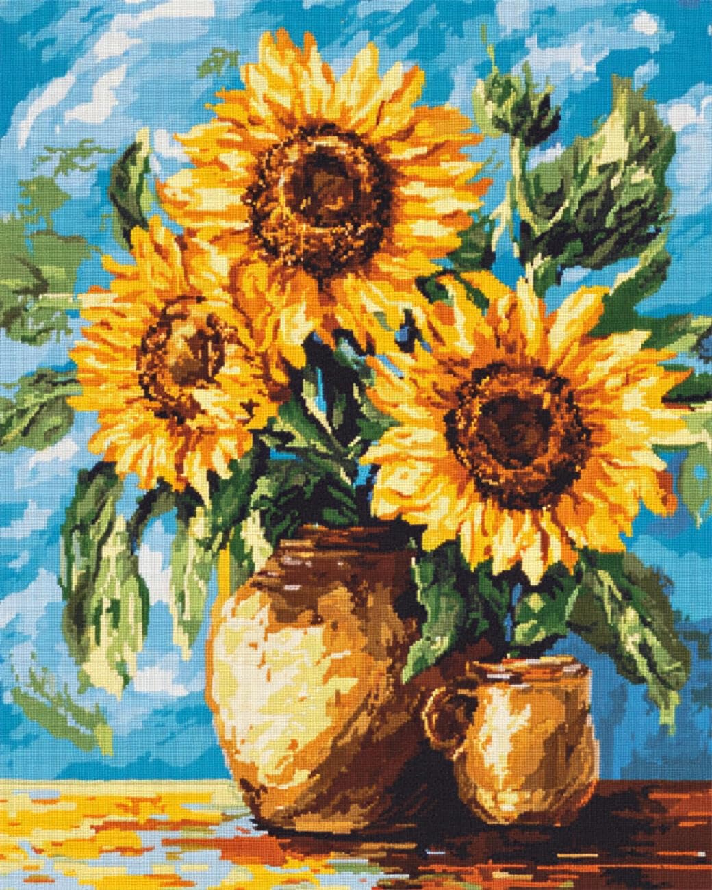 AMBATTERY Flowers DIY Bead Embroidery Kits Sunflowers in A Vase Beadwork Craft Kit for Beginners,Needlework Set,Preprint Pattern Decor Wall Art 60x80cm