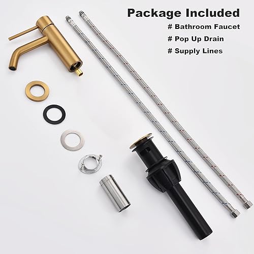 Miniatura 6 de JXMMP Grifo de baño de latón cepillado, grifo de lavabo de baño de latón de una sola manija de acero inoxidable, 1 orificio con montaje de drenaje