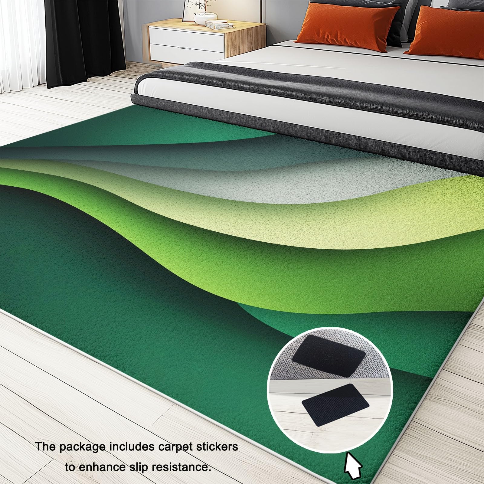Generisch Weicher Graugrüne Wellen Abstrakt Kurzflor Teppich 120 x 170 cm, Waschbarer Rutschfester Teppiche - Kuschelig Minimalismus Bedruckter Dekoläufer Teppich für Schlafzimmer Bettvorleger Flur