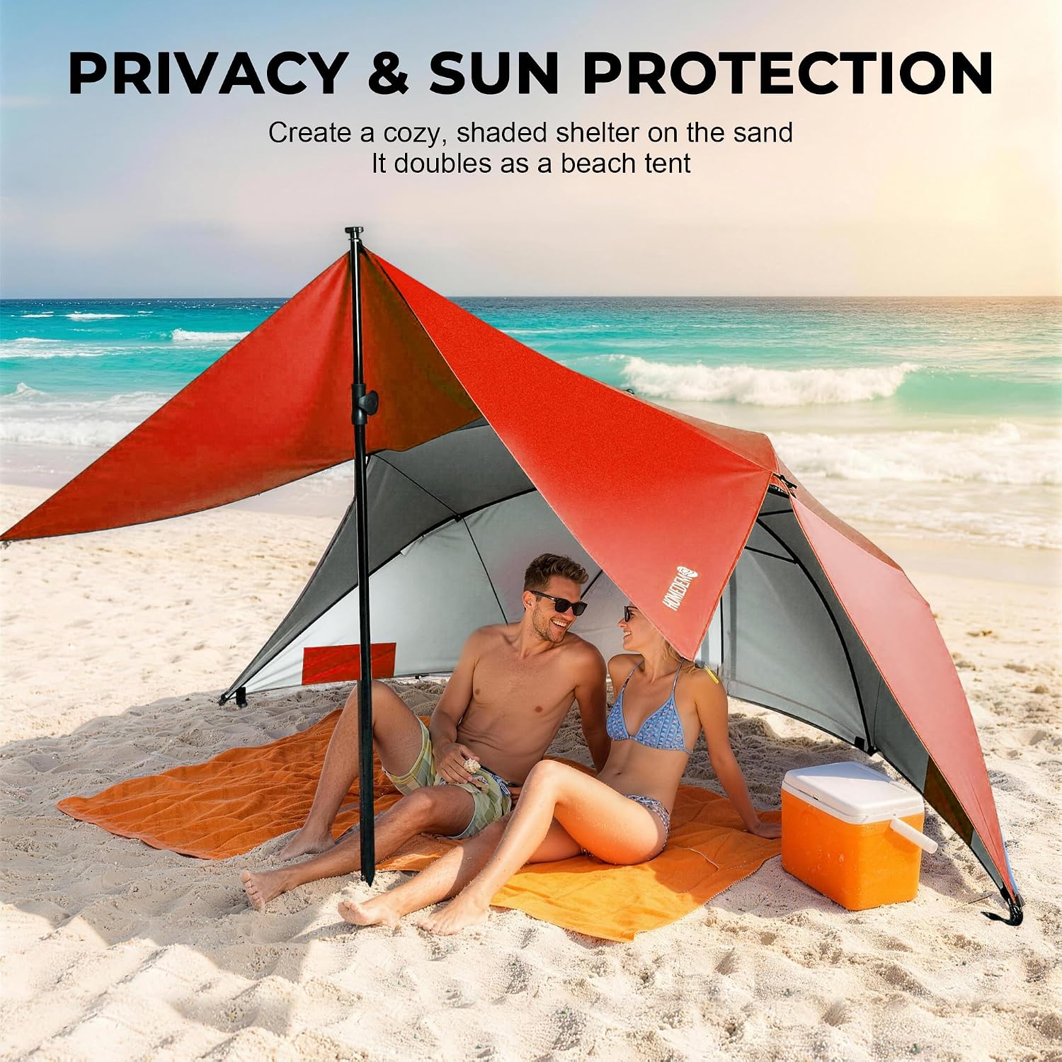 HOMEDEMO 9.5FT Oversized Beach Umbrella Shelter with Patented Side Panels, 3-in-1 Canopy Umbrella Shade Tent for Sports Games, Beach, Picnic, Bleacher Red