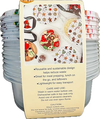 Miniatura 3 de COOK WITH COLOR Recipiente de almacenamiento de alimentos, 10 tapas y 10 contenedores, 33.8 onzas  1 l, edición redondafestiva (HLFS1)