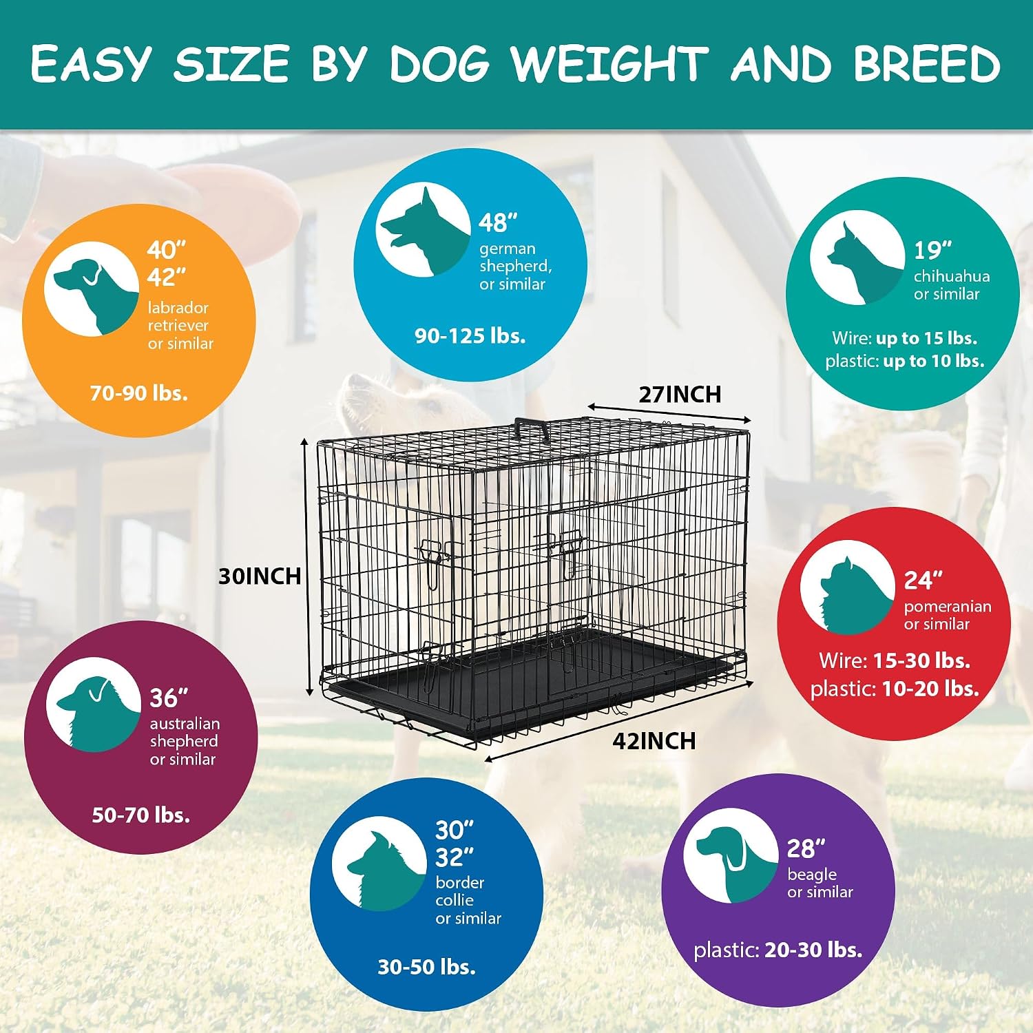 42 Inch Dog Crates For Large Dogs,Dog Cage Medium Sized Dog Portable Dog Crate,Dog Kennel Furniture,Outdoor And Indoor Pet Dog Cage Crate With Double-Door And Divider Panel,Black,42"L x 27"W x 30"H