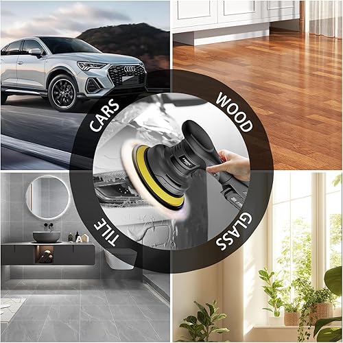 Miniatura 8 de JUSFIT - Kit de pulidor inalámbrico para automóvil, 2 baterías de 2000 mAh y 20 V, motor sin escobillas de 6 velocidades, almohadilla de 6 pulgadas,