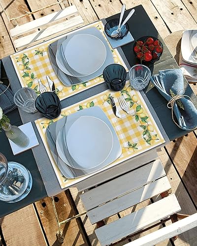 Miniatura 4 de Juego de 2 manteles individuales de verano para mesa de comedor, tela de lino de algodón con bolsillo, arpillera cuadradarectangularredondaoblonga,