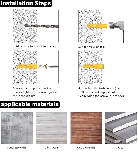 Miniatura 3 de Juego de 230 anclajes y tornillos de pared de plástico para paneles de yeso, anclajes de plástico de colores surtidos y tornillos de cabeza plana en