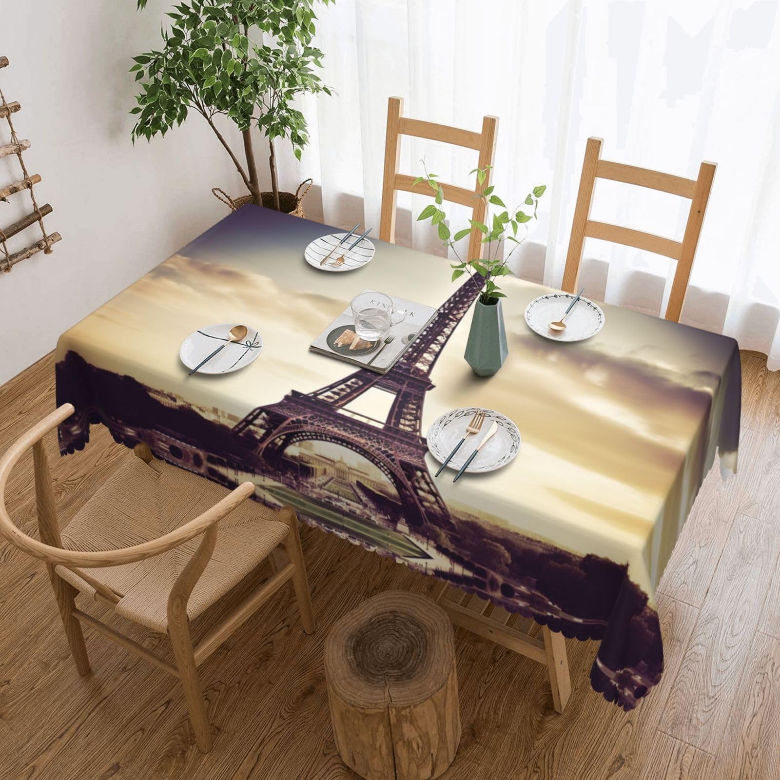 Nappe rectangulaire Tour Eiffel Paris en tissu doux lavable de 137x183 cm