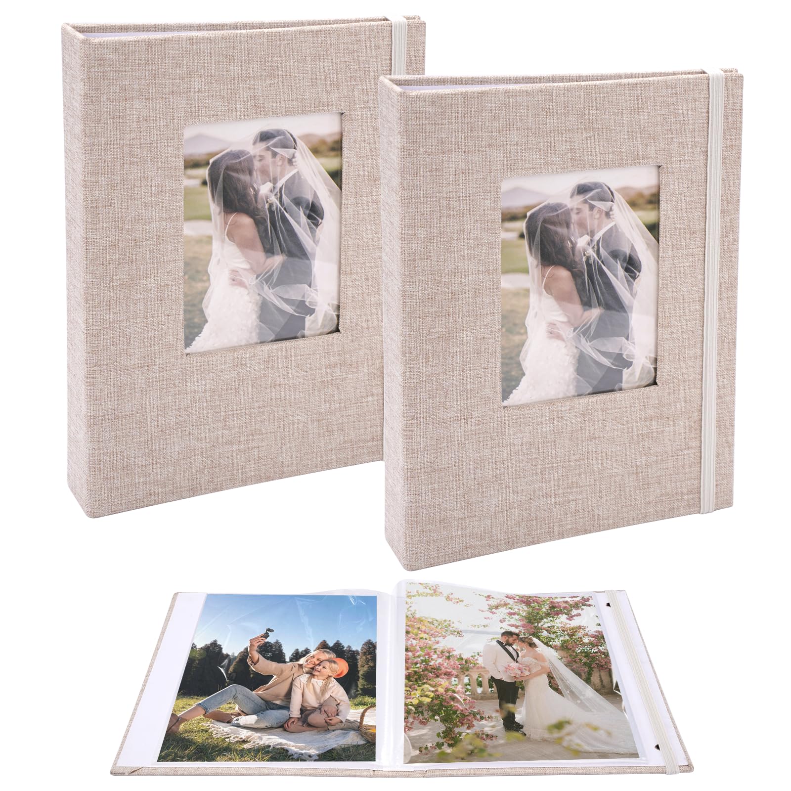 2 Paquets petit album photo 13x18 cm 52 pochette en cuir livre photo,Top Load Pocket 5x7 Photo Book Holds 7x5 inch Baby Wedding Holiday Family Birthday Travel (Marron