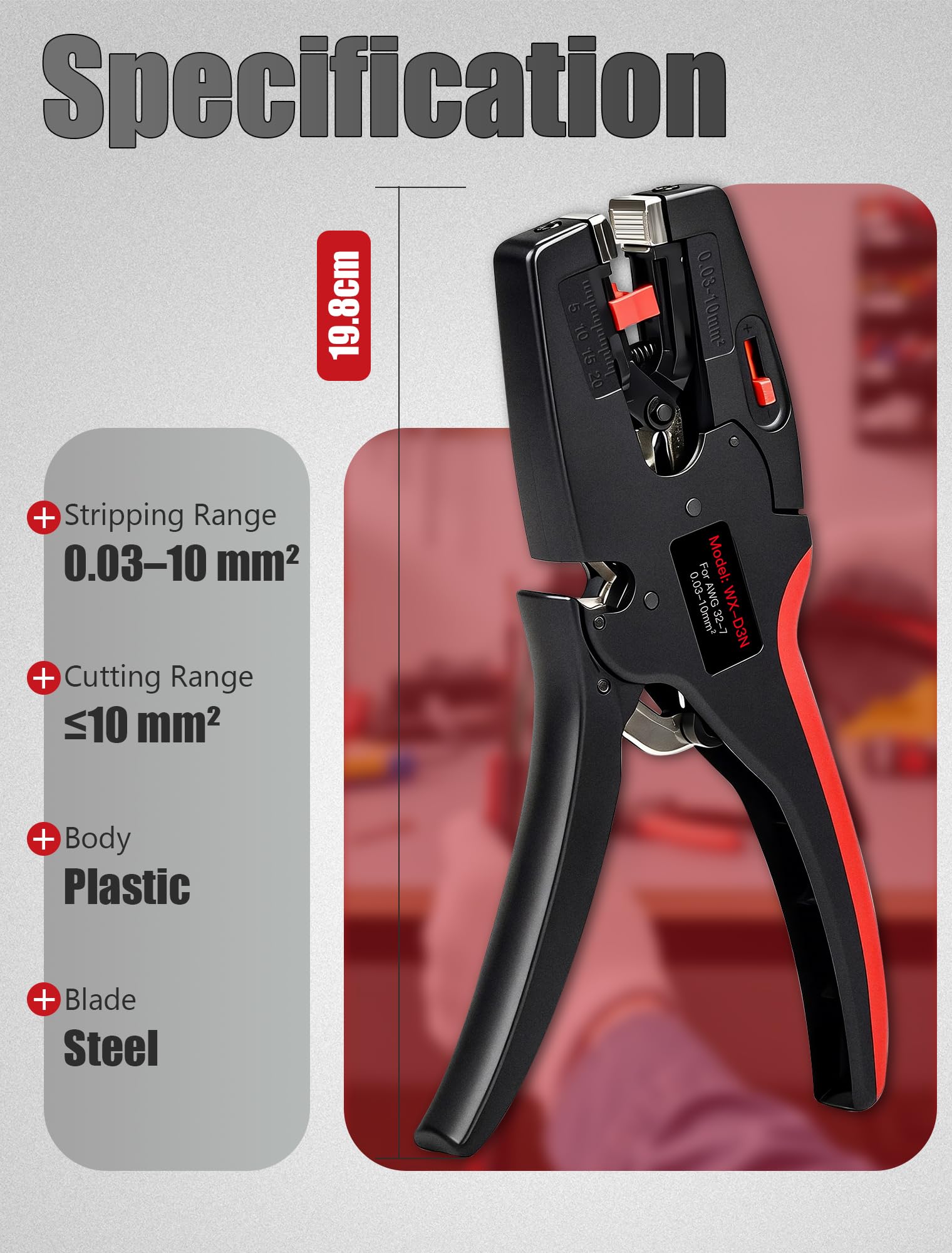 Pinza Spelafili Automatica 2 in 1 Spellacavi Elettrici con Ganasce Autoregolanti 0,03-10mm²