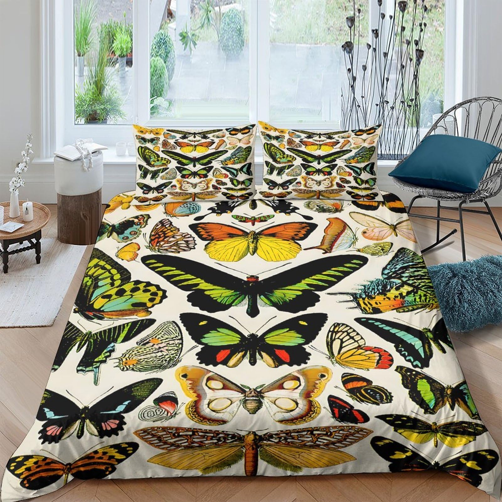 Ctjqhvkz Style-7 3D Printed Butterfly Botanical Fitted Sheet Microfiber Soft Bedroom Decor Moth Bed Cover Mattress Protection Single（135X200cm）