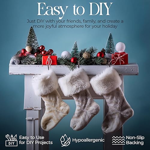 Miniatura 6 de FabricLA Tela de piel sintética blanca con ribete de cinta, 1 pulgada de ancho x 72 pulgadas de largo, tela de piel sintética suave de Navidad para