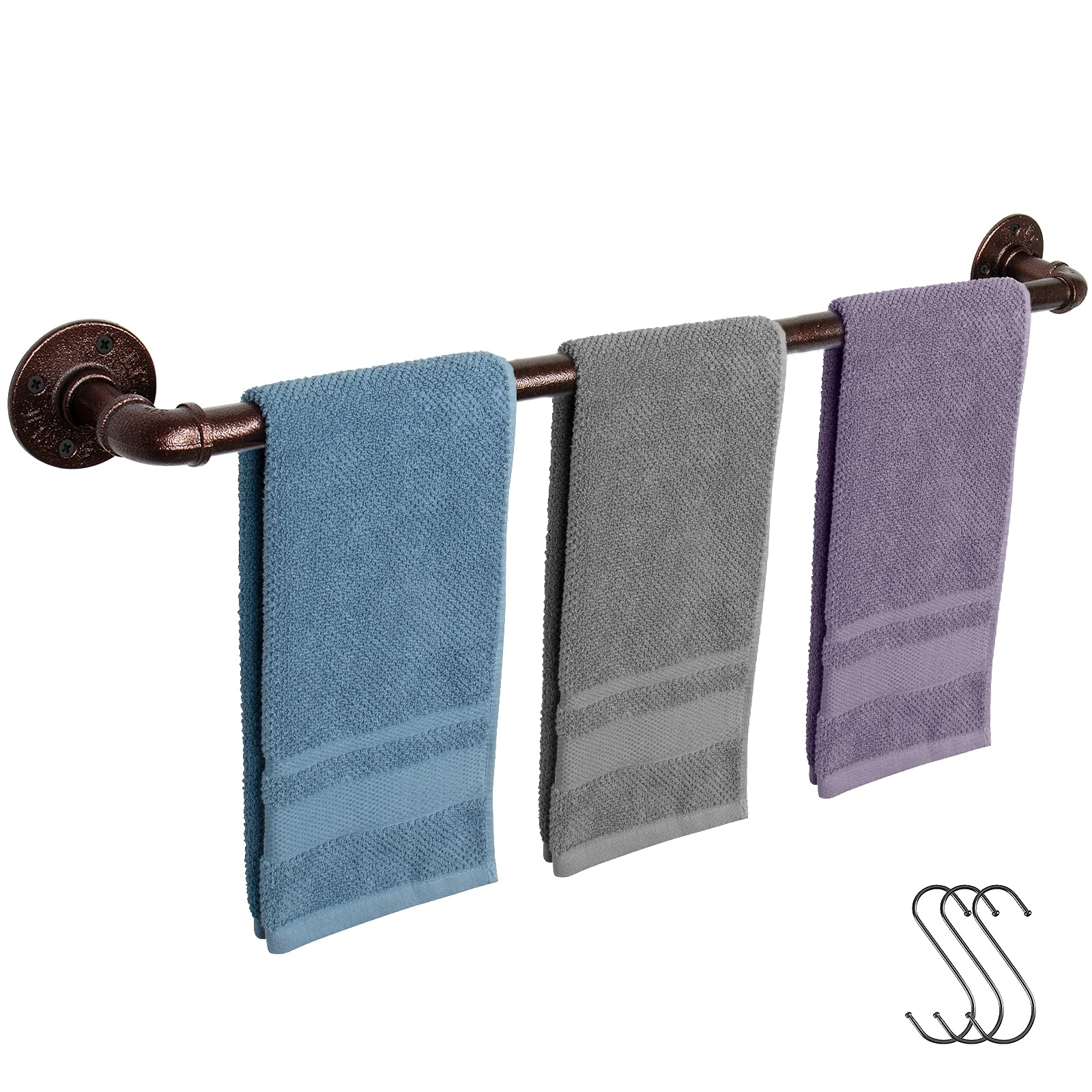 Jeasor Industrial Pipe Towel Rack Towel Bar, Heavy Duty Wall Mounted Rustic Farmhouse Bath Towel Holder for Bathroom (Bronze, 32 inch)
