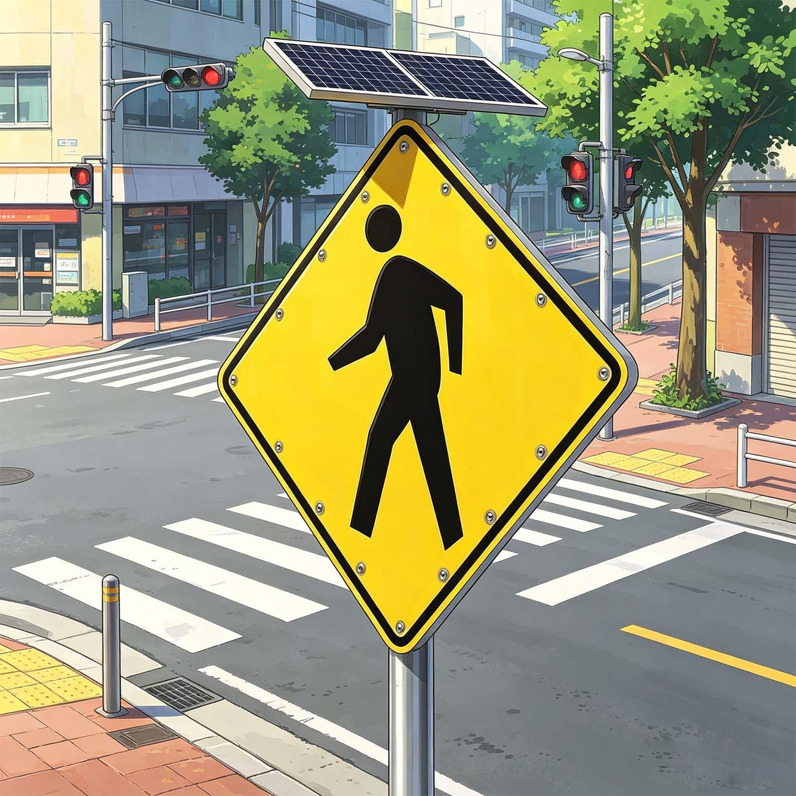 QFGain Solar Flashing Beacon for Pedestrian Crossing, 16 LED with 7 Patterns (Sequential/Strobe/Steady), Auto Light Sensor for School or Private Road 24in