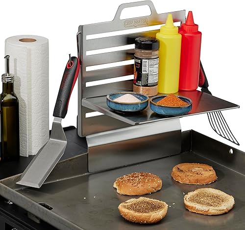 Chef Master 90260 - Estante para parrilla, estante lateral para planchas, herramientas de plancha y estante de almacenamiento de utensilios,