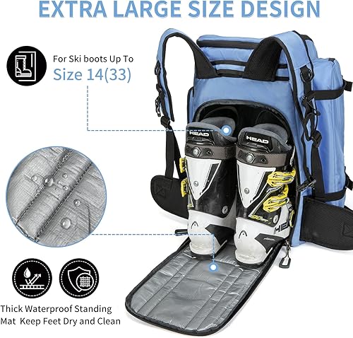 Miniatura 4 de Bolsa para botas de esquí de 65L, bolsa de viaje grande, nailon 1680D, impermeable, acolchada, bolsa para botas de esquí, para mujeres, hombres y