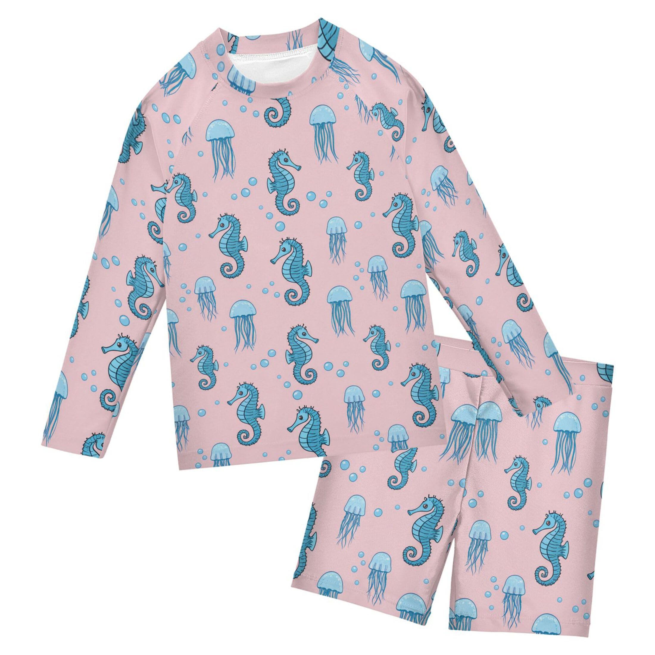 Cute Seahorse Toddler and Baby Boys' 2-Piece Swimsuit Trunk, Long Sleeve Rashguard Bathing Suit B0404646