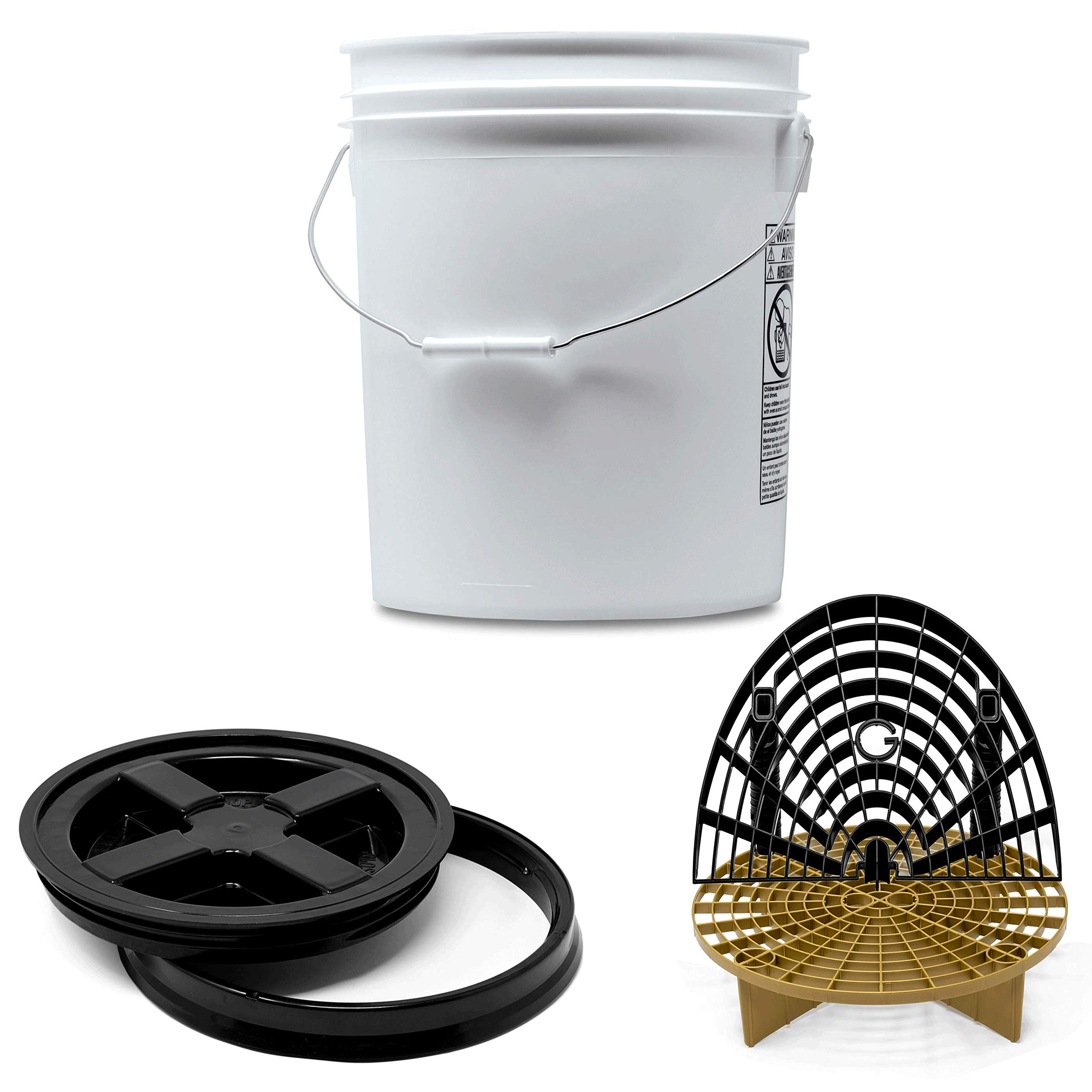 Detailmate professionelles Wasch Eimer Set: Magic Bucket Wascheimer 5 GAL (ca. 20 Liter), Gamma Seal Eimerdeckel schwarz, GritGuard Schmutz Einsatz Gold, GritGuard Washboard schwarz
