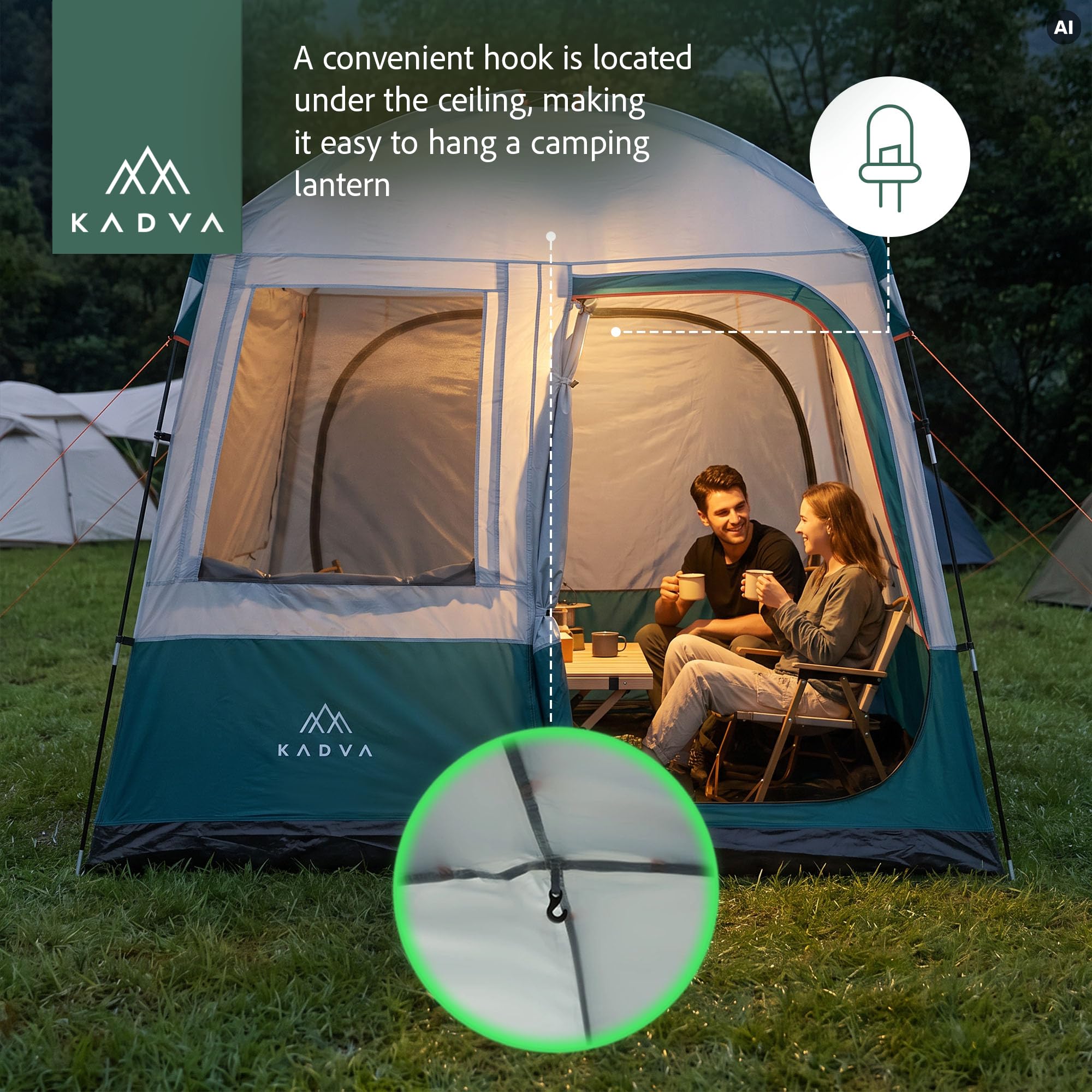 KADVA Kavio Hall Aufenthaltszelt 5 Personen, 240x240x225 cm, wasserdicht