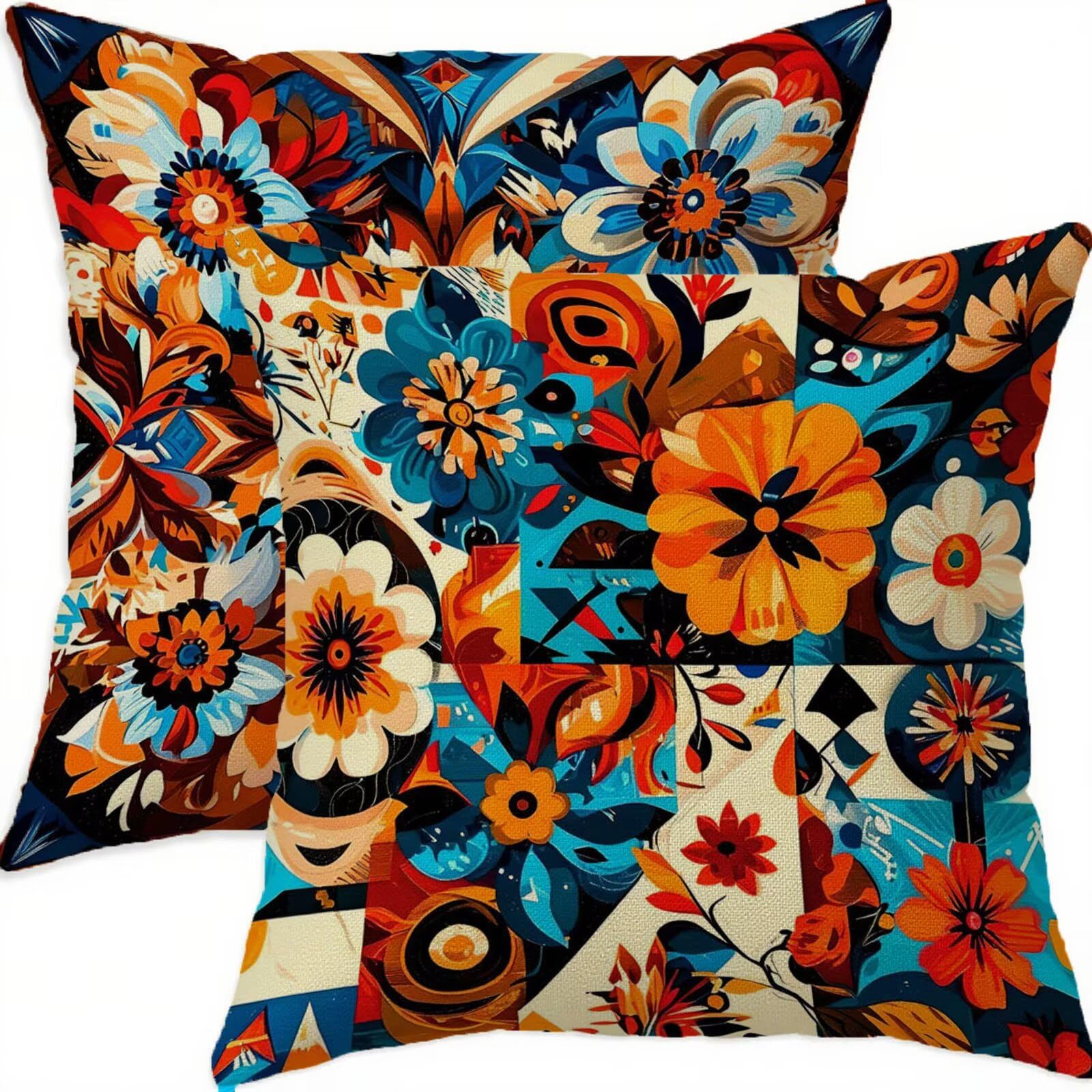 Housse coussin 75x75cm vintage en lin brun imperméable lot de 2 D439