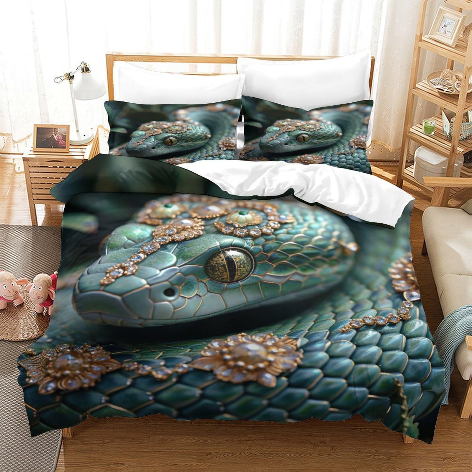 P1S9U7W5Y Realistic Snake Pattern 3D Printed Duvet Cover Set 3pcs Microfiber Animal Bedding Set Single（140x200cm）