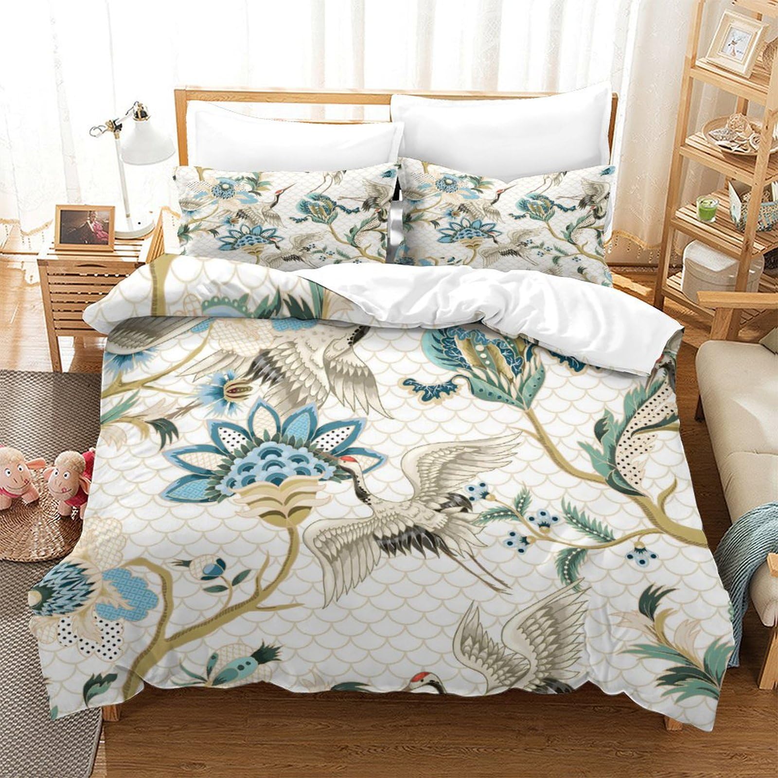 LIAOHENKAN Japanese Ethnic Decorative Elements Comforter Set Full Size for Kids Boys Girls 3Pcs Bedding Set with Zipper Closure Ultra Soft Duvet Cover Set Breathable Bedclothes Super King（260x220cm）