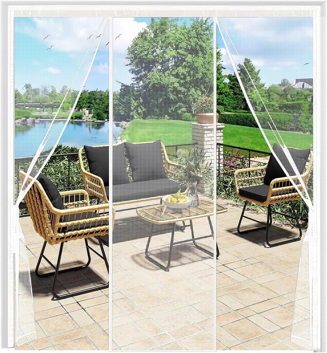 GYFGRTQ Mosquito Net Magnetic Screen for Door 225x225cm White, Insect Mesh Curtain for Patio Balcony Gardenporch Door Use, Self Closing