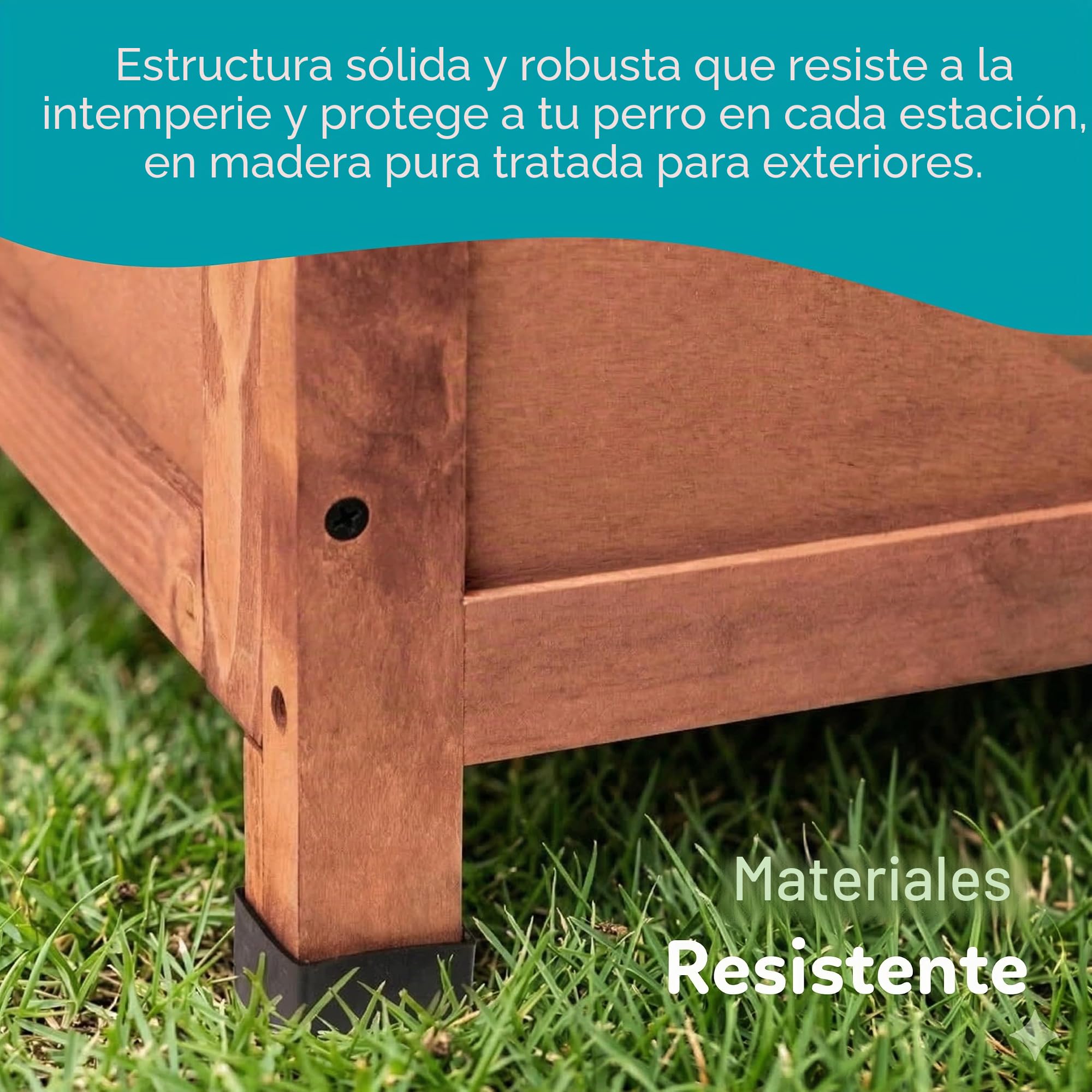 Aqpet Friends Baita - Caseta de Madera de Exterior para Perros con Techo abatible y Cortinas térmicas Incluidas, Mediana, 104 x 68 x 75 cm