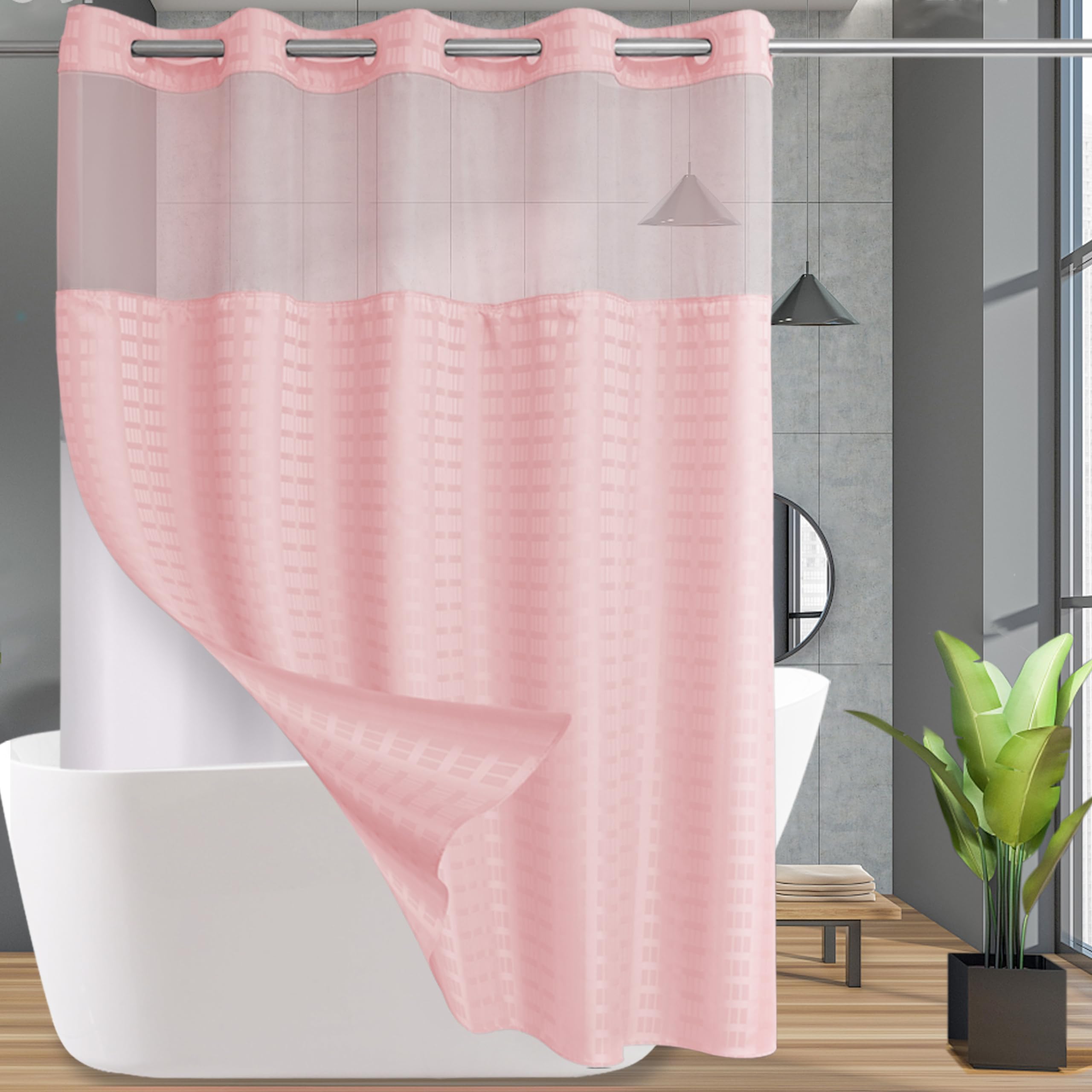 Conbo Mio Pink Hotel Grade Fabric Shower Curtain with Snap