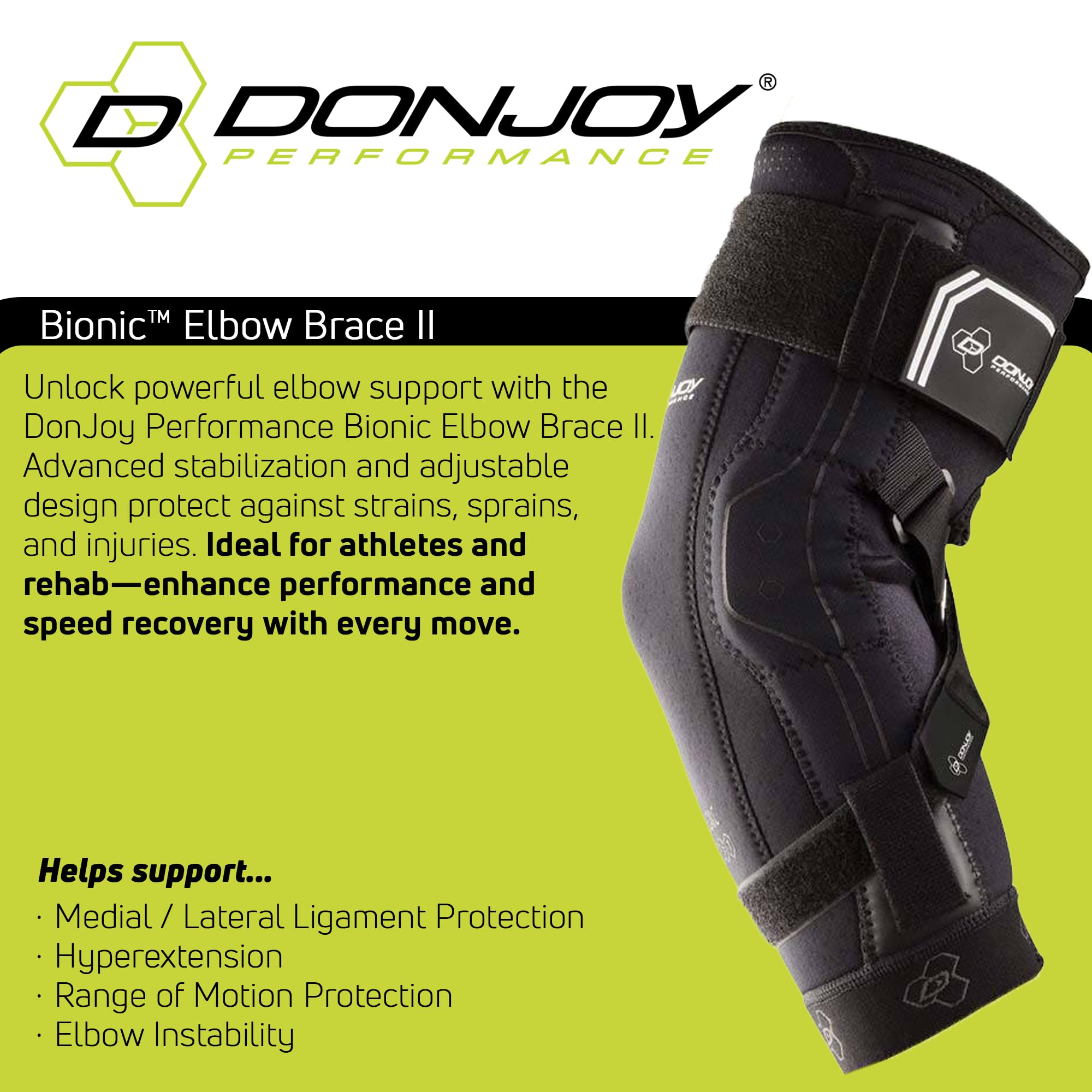 DonJoy Performance Bionic II - Codera (tamaño mediano) | Bisagras policéntricas dobles para soporte medial y lateral, neopreno perforado, correa cruzada ajustable