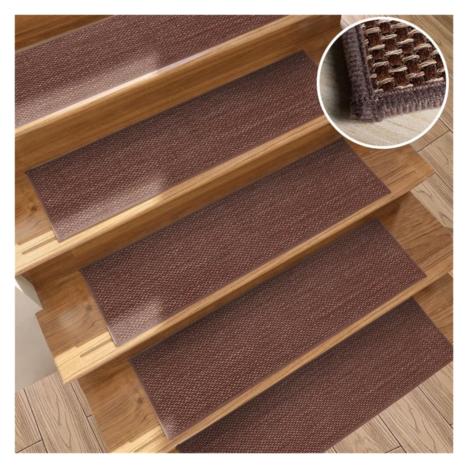 MFWHEFJ Stair Treads 7/15 Pcs Linen Stair Treads For Wooden Steps Foot Mat Non Slip Stair Carpet Indoor Protect Rug For Elders And Pets(Coffee,15pcs)