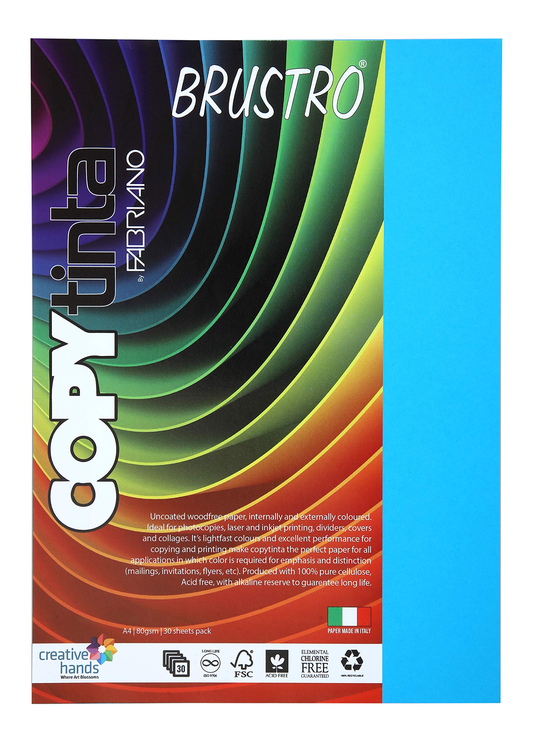 BRUSTRO Copytinta Coloured Craft Paper A4 Size 80 GSM Bright Blue Shade (AZZURRO), 30 Sheets Pack. Double Side Coloured for Office Printing, Art, Origami, Craft. (B095X2L4N3) Amazon Price History, Amazon Price Tracker