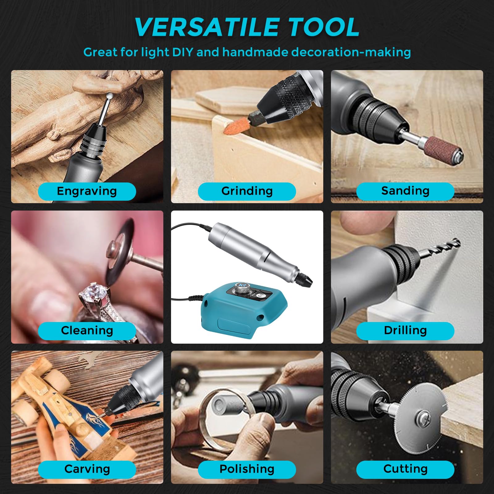 Station d'outils rotatifs sans fil pour Makita 18V (sans batterie) | Outil de meulage et de gravure, 18000 tr/min, vitesse variable, 124 accessoires, pour meulage, gravure, polissage