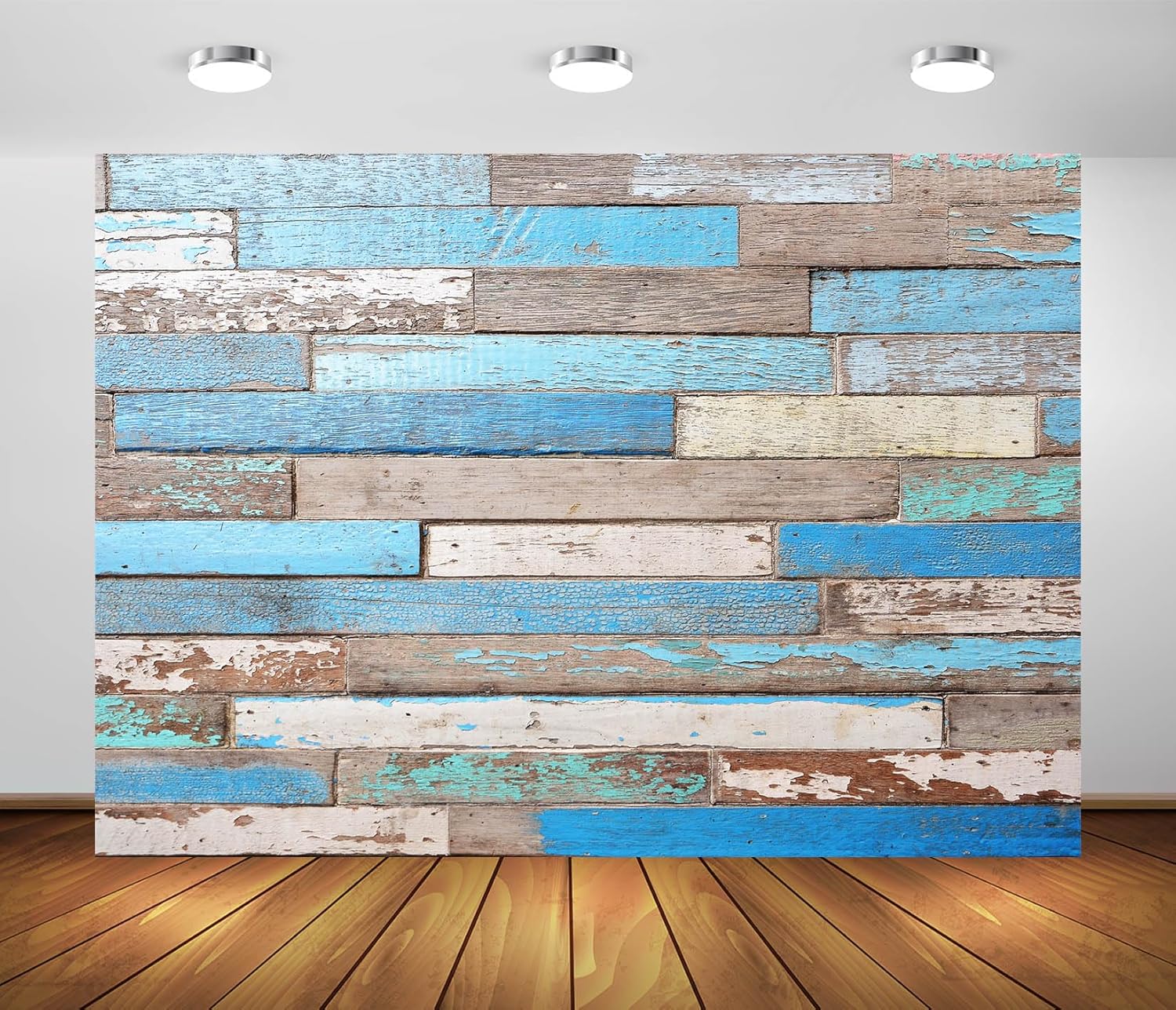 Amazon.com : BELECO 9x6ft Fabric Vintage Blue Wooden Wall Backdrop ...