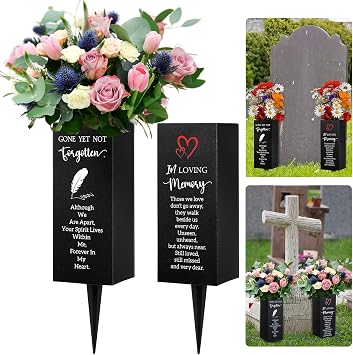 2 Pcs Cemetery Vases for Grave Metal Flower Holder with Spikes and Drainage Holes in Loving Memorial Cemetery Grave Decorations for Father Day Burial Ground Funeral Lawn Yard Favor